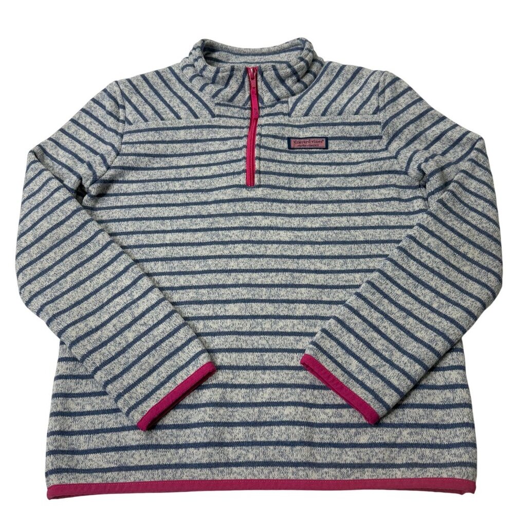 Vineyard Vines Fleece 1/4‎ Zip Shep Pullover Youth Medium 10/12 Blue Pink
